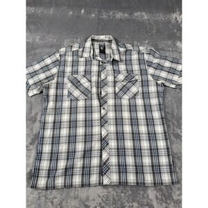Kuhl Men's XL Plaid Button Down Shirt Blue Gray White Short Sleeve Casual